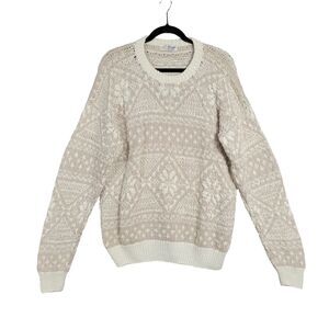 PRINGLE OF SCOTLAND Cream Linen Blend Nordic Chunky Knit Sweater SIZE LARGE